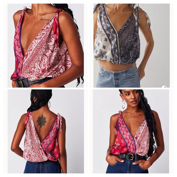 Free People Sleeveless Vneck Tied to You Print Surplice Tank Size M - Picture 3 of 5